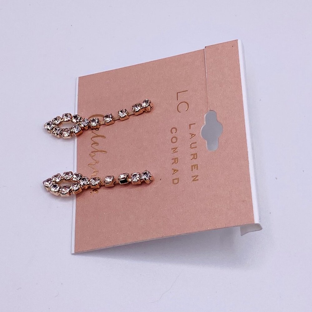 LC Lauren Conrad Celebrate Rhinestone Goldtone Dangle Earrings New Fancy Formal - Picture 2 of 3